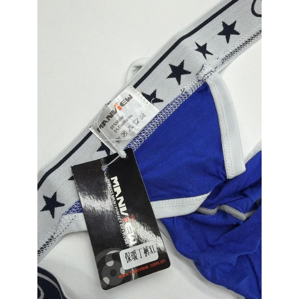 Manview Mens Blue Star Print Modal Low Rise Pouch Thong Underwear XL